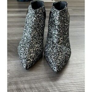 Viajiyu Syrene Black Glitter Pointed Toe Wedges Size 5.5 Italy Booties Shoes